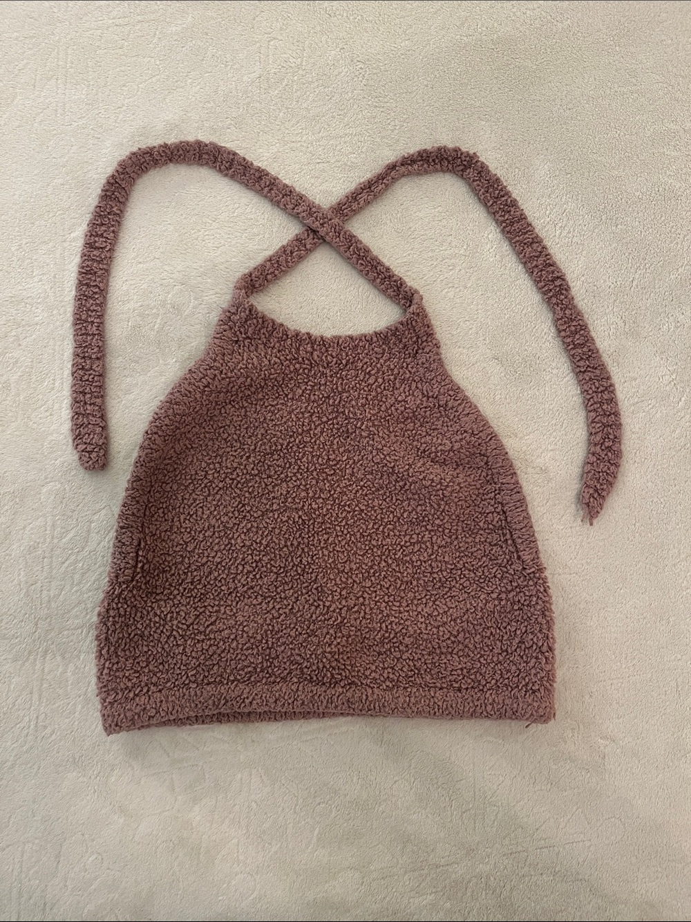 SKIMS Brown Fuzzy Backless Halter Top in Mauve Cozy Teddy